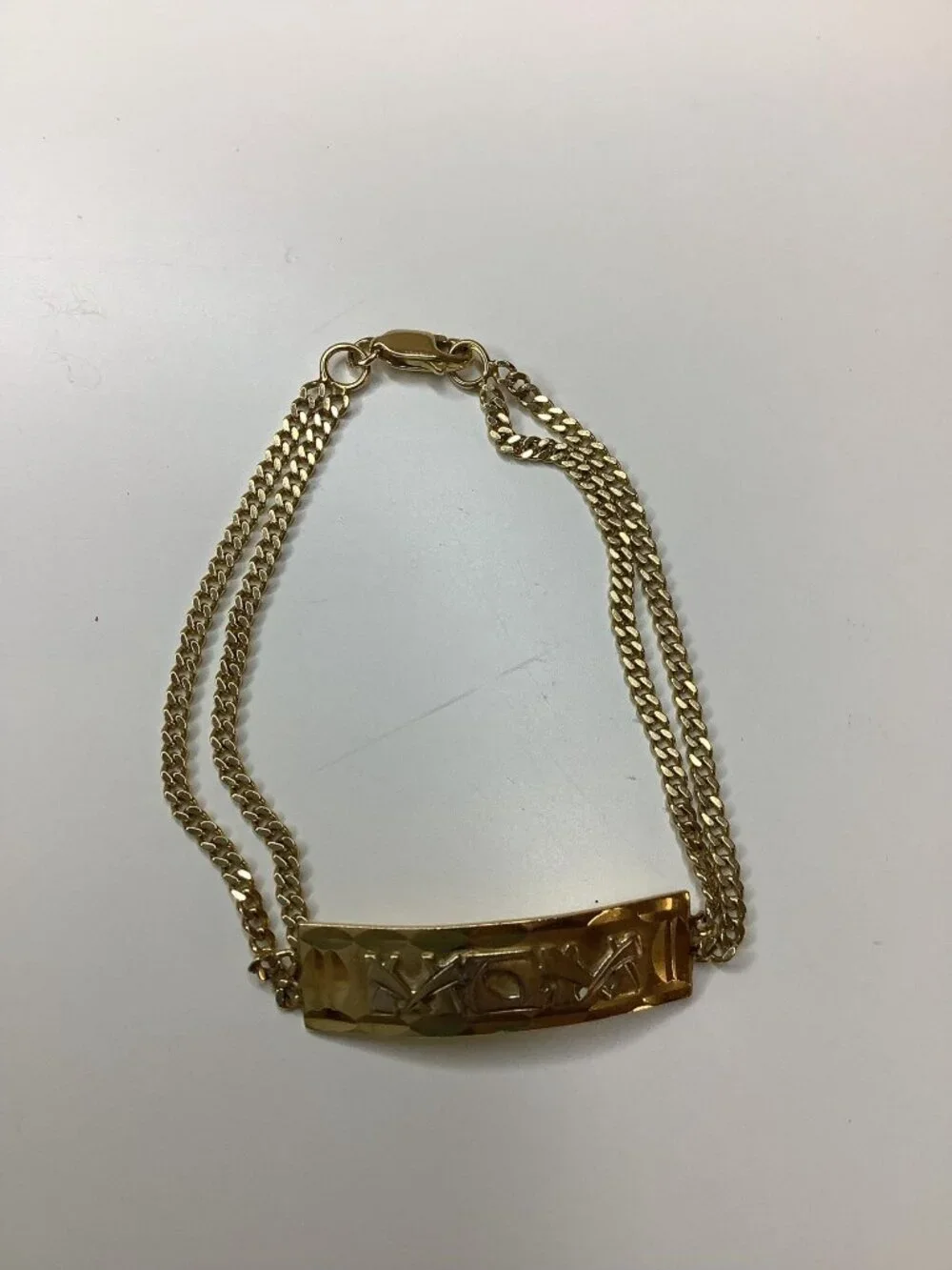 14K Yellow Gold, 8g Women’s “MOM” ID 7inch Bracelet Cuban Link Double Chain.